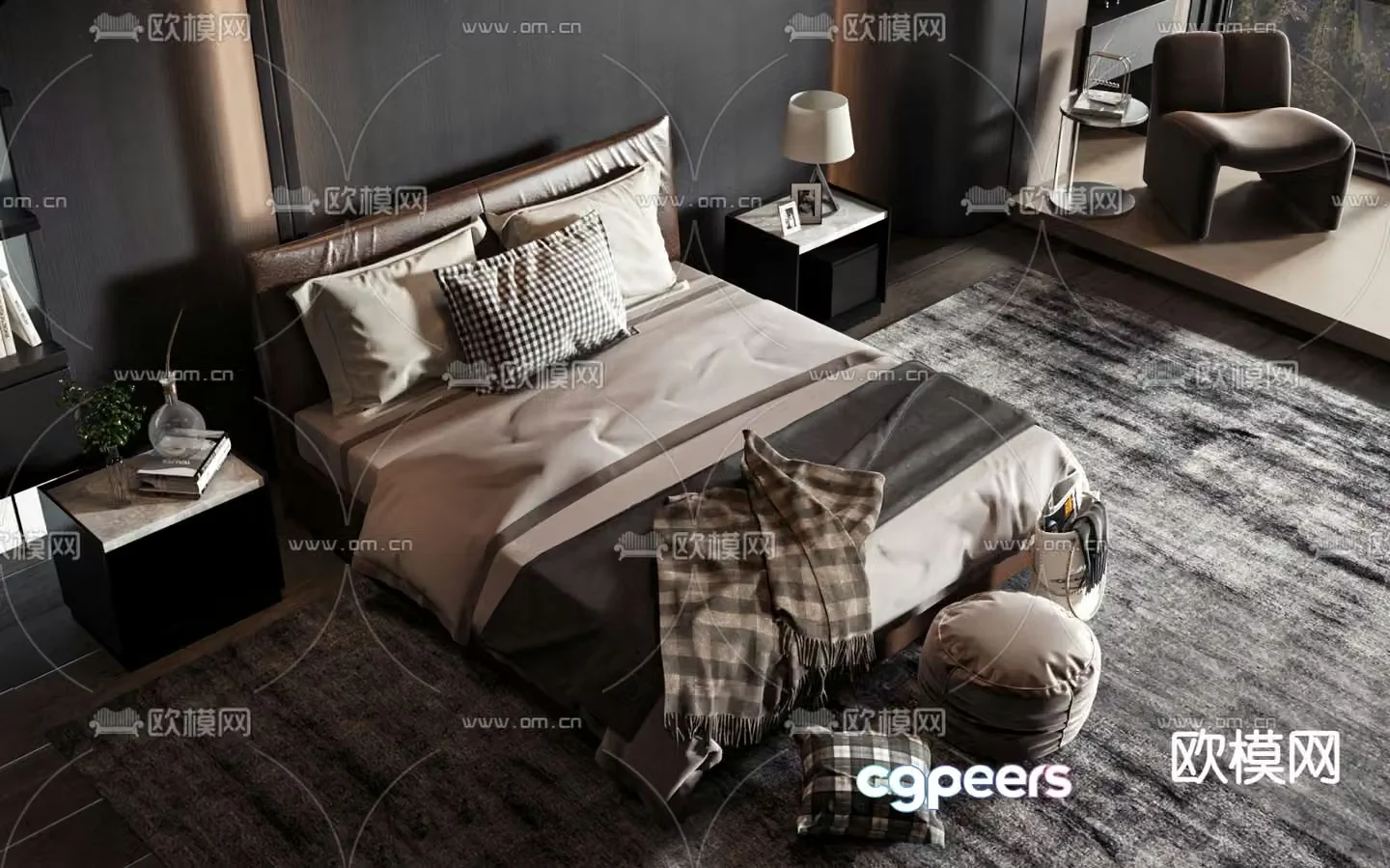 Italian double bed 3d model