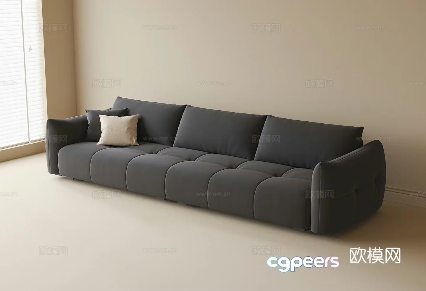 Modern three-seat sofa fabric sofa 3d model