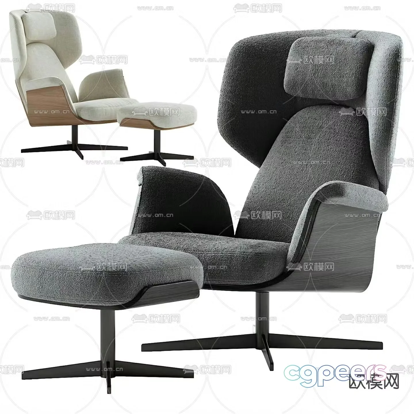 Bergere armchair lounge chair footrest 3d model
