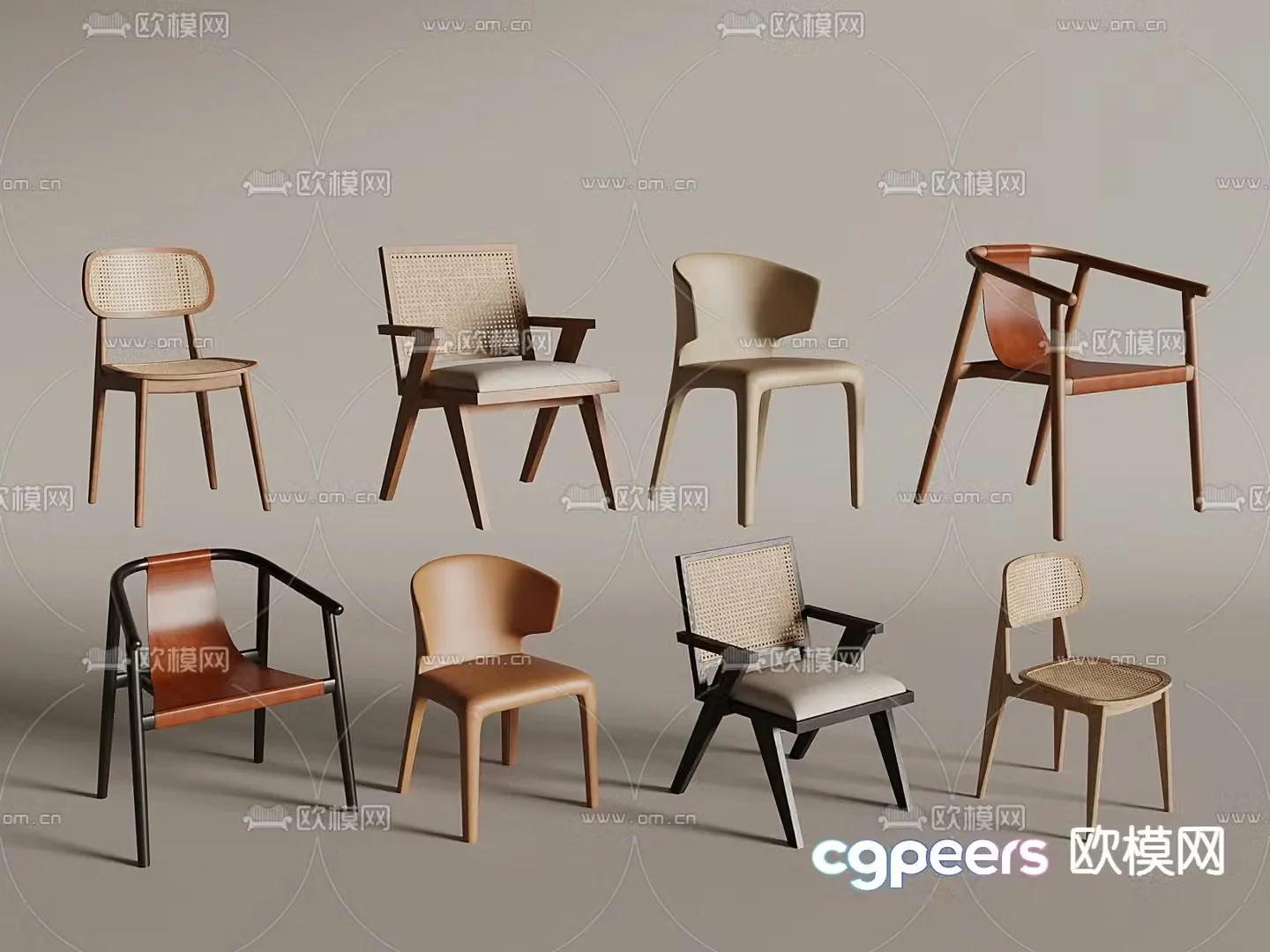Medieval style chair rattan dining chair 3d model