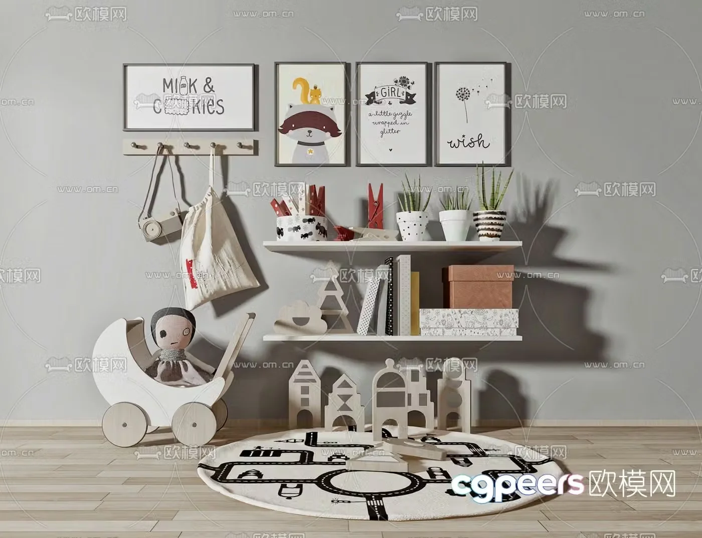 Nordic children’s toy wall cabinet 3d model