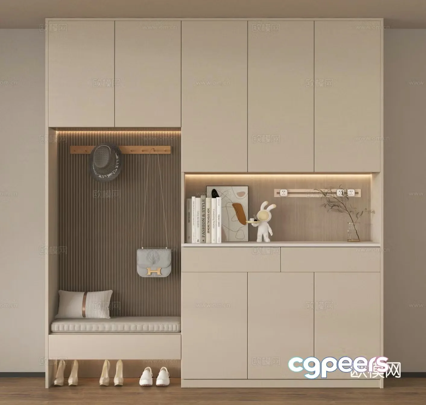Entrance cabinet shoe cabinet shoe changing stool coat hook ornament accessories 3D model