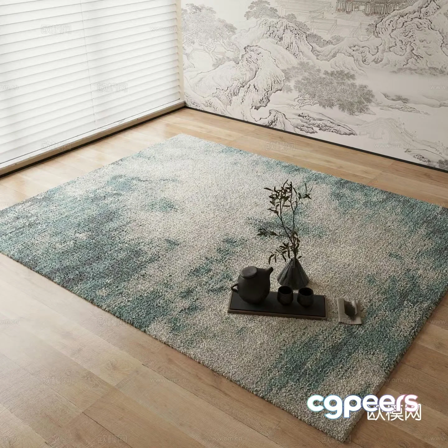 New Chinese carpet Ink splash carpet 3D model