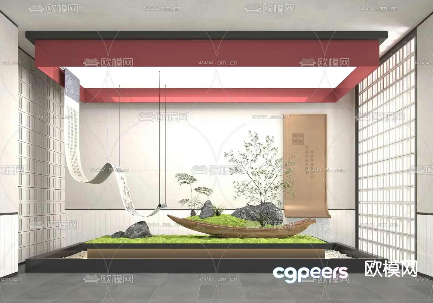 Indoor landscape moss landscaping scroll device 3d model
