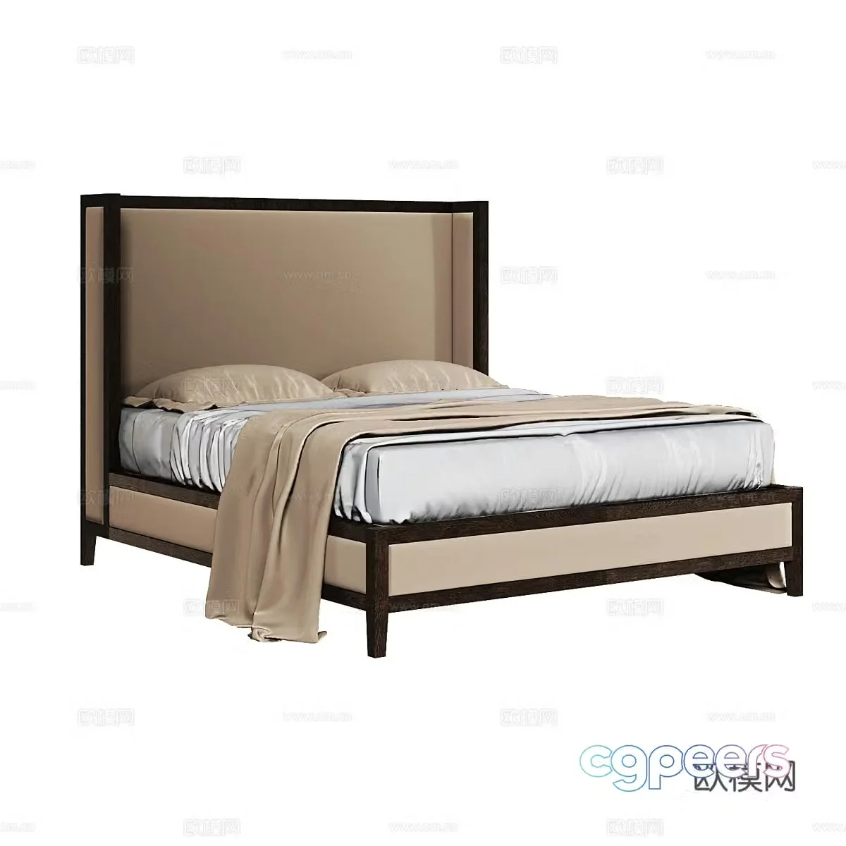 Nordic simple double bed double bed simple bed bedroom bed pillow 3d model