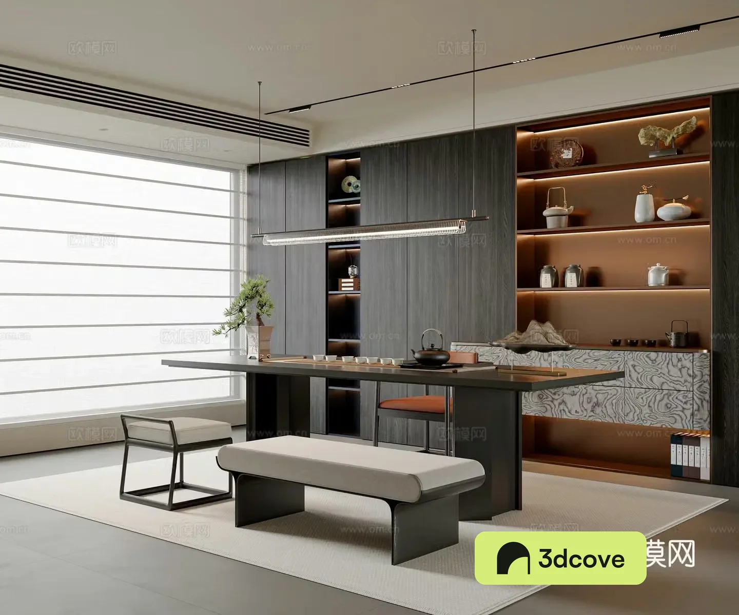 New Chinese-style Italian tea room tea table and chair combination tea room cabinet tea set tea chair chandeliers