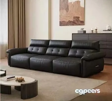 Modern Black Leather Sofa 3D Model – 7951 – CORONA Render