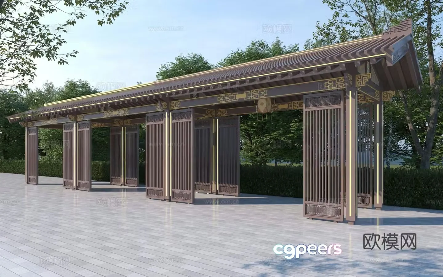 New Chinese style corridor corridor 3D model