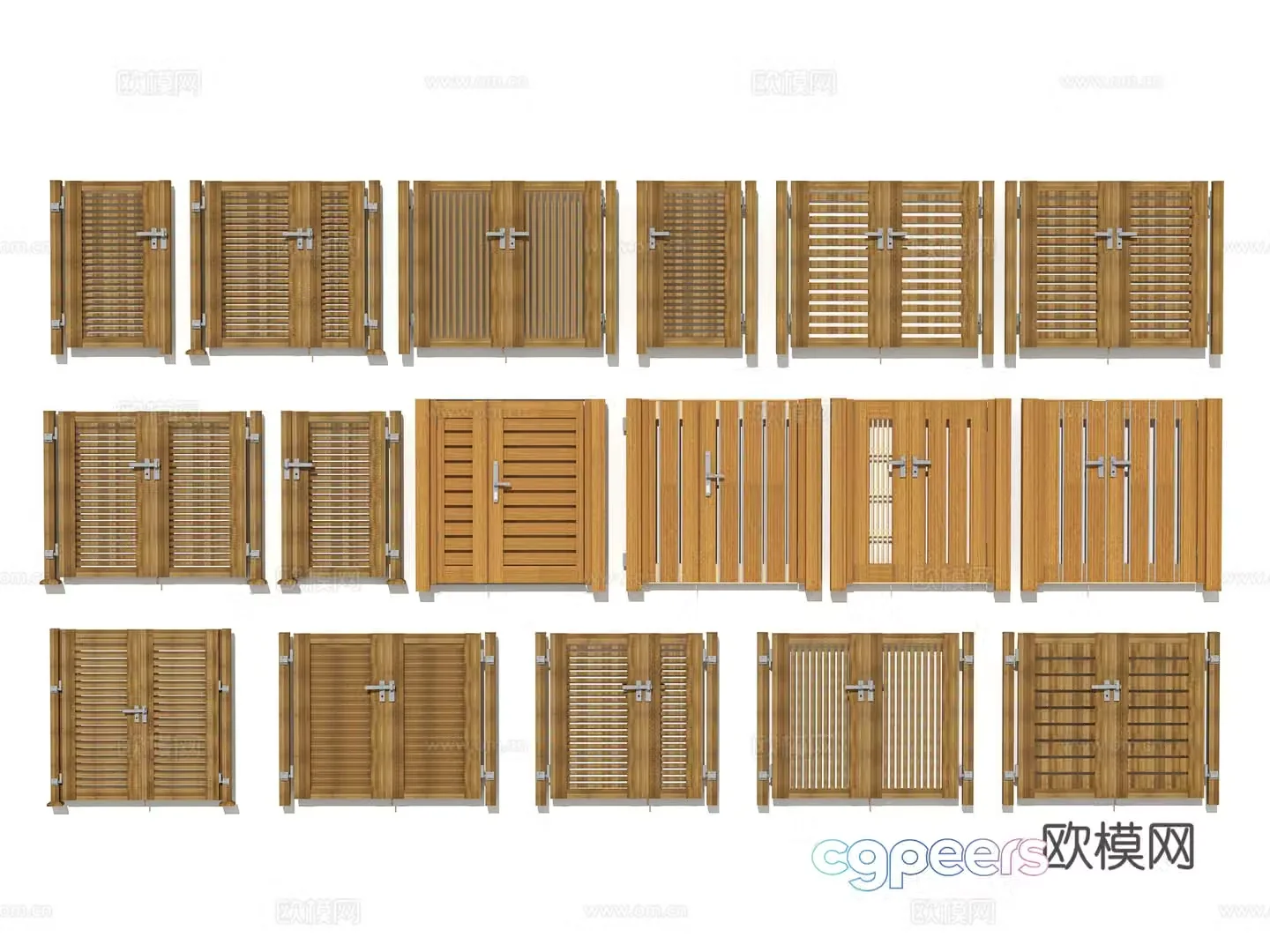 Modern new Chinese style villa garden self-built house building courtyard entrance door anticorrosion wood grille door 3d model