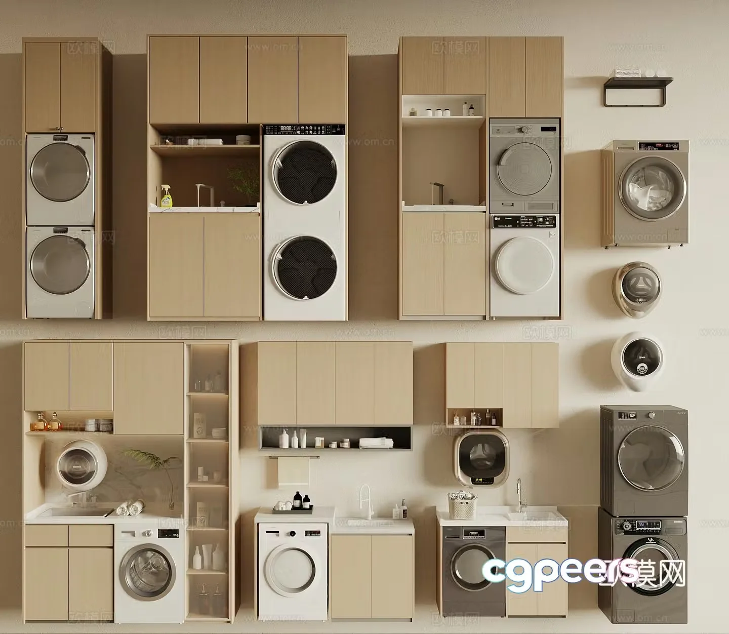 Modern washing machine cabinet balcony cabinet washing machine dryer 3d model