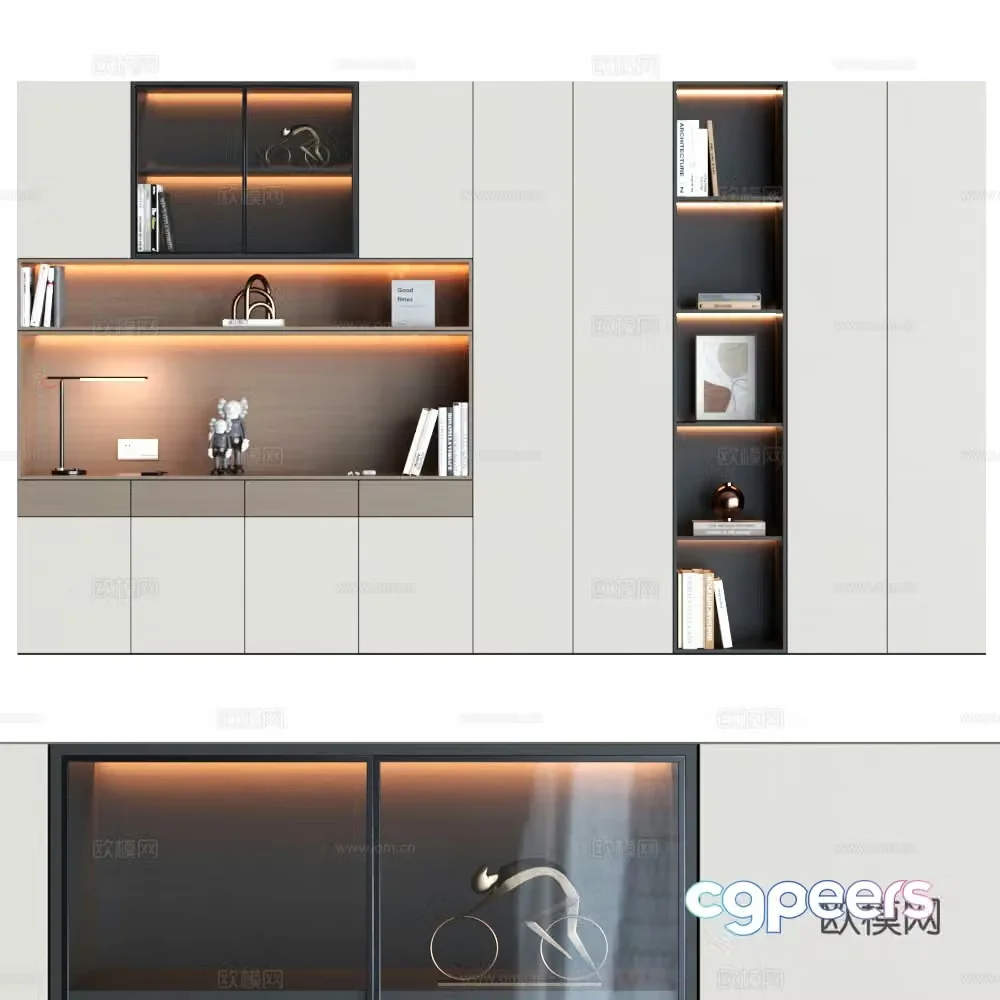 Decorative cabinet Italian bookcase Modern bookcase Black bookcase Light luxury bookcase 3D model