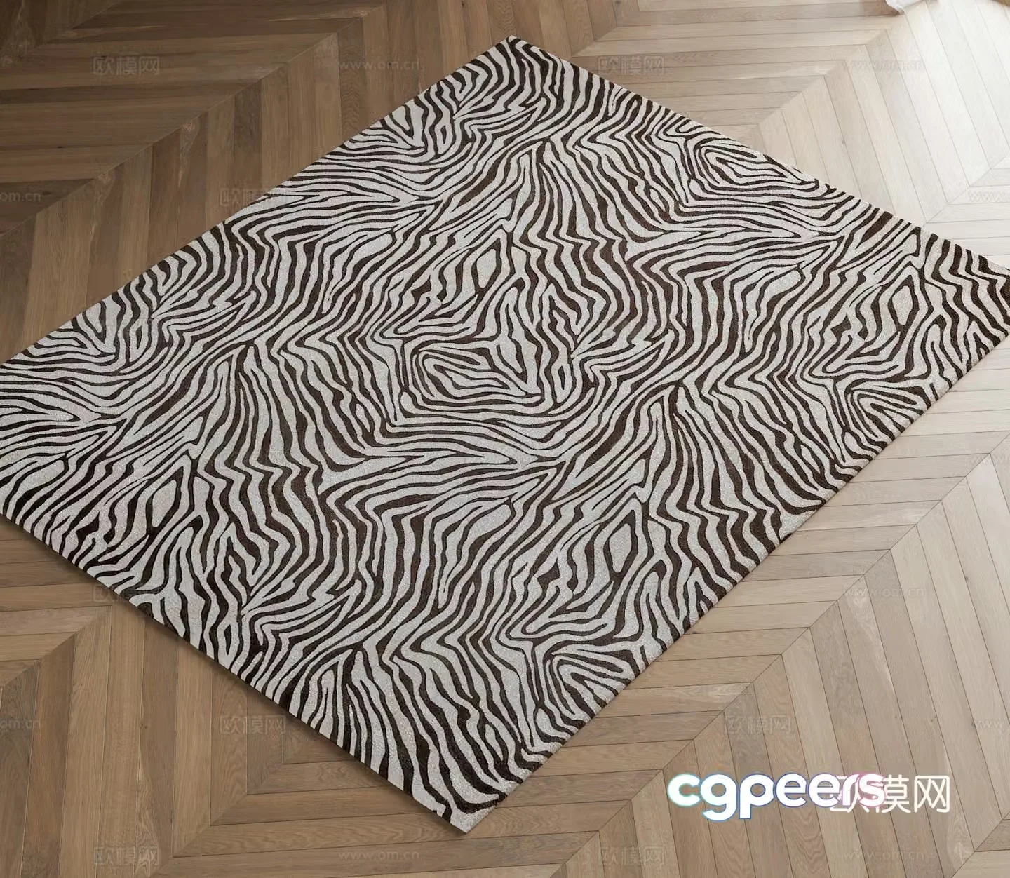 Middle-aged carpet Black and white carpet Zebra pattern carpet Rectangular carpet Fabric carpet Living room 3D model