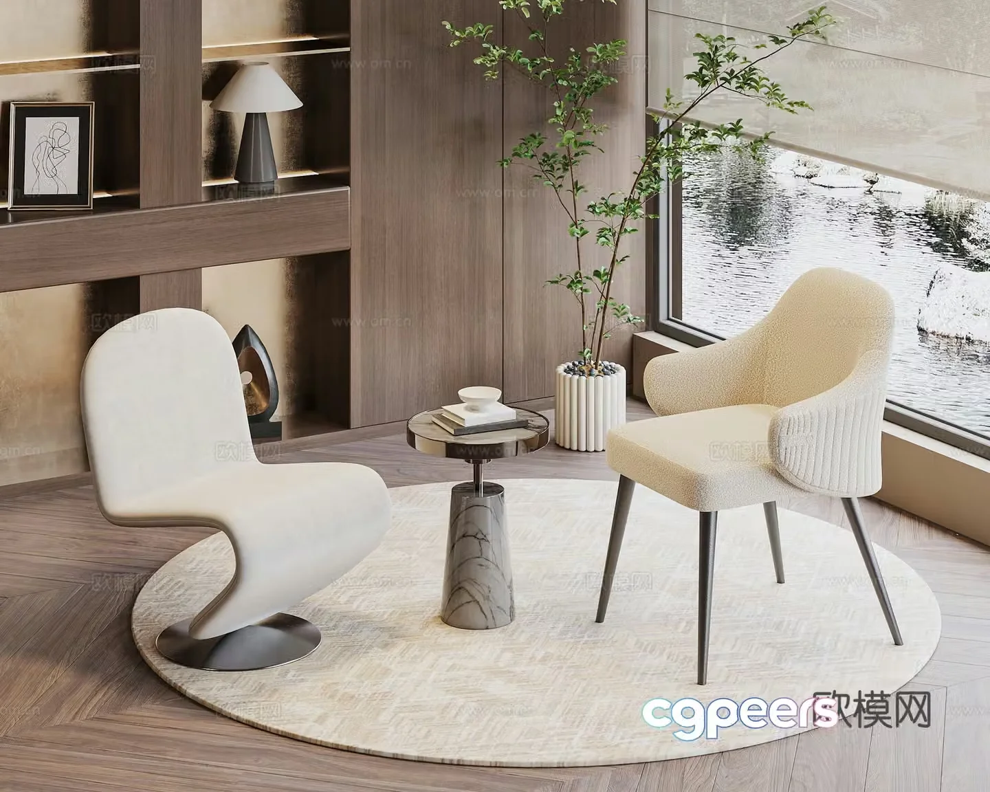 Modern living room casual single sofa leisure chair chair coffee table combination 3D model