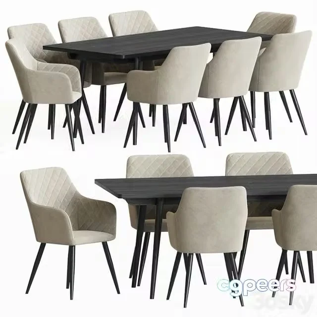 3ds Max Free – Dining Set 88 (Gravelle Studio Armchair, Larsson Dining Table)