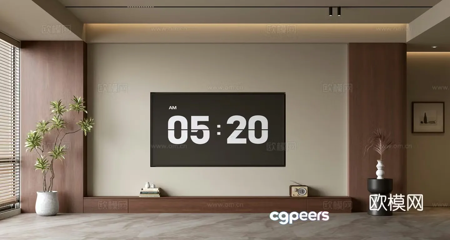 Middle-aged TV background wall 3d model