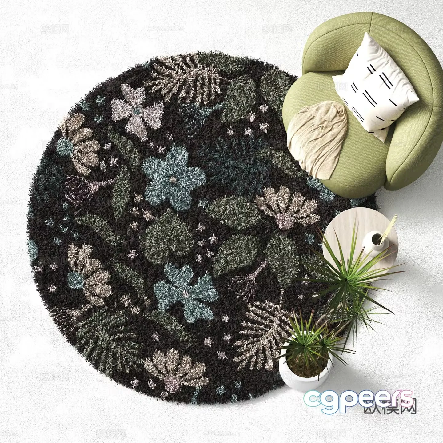 Modern round carpet Plush carpet 3d model