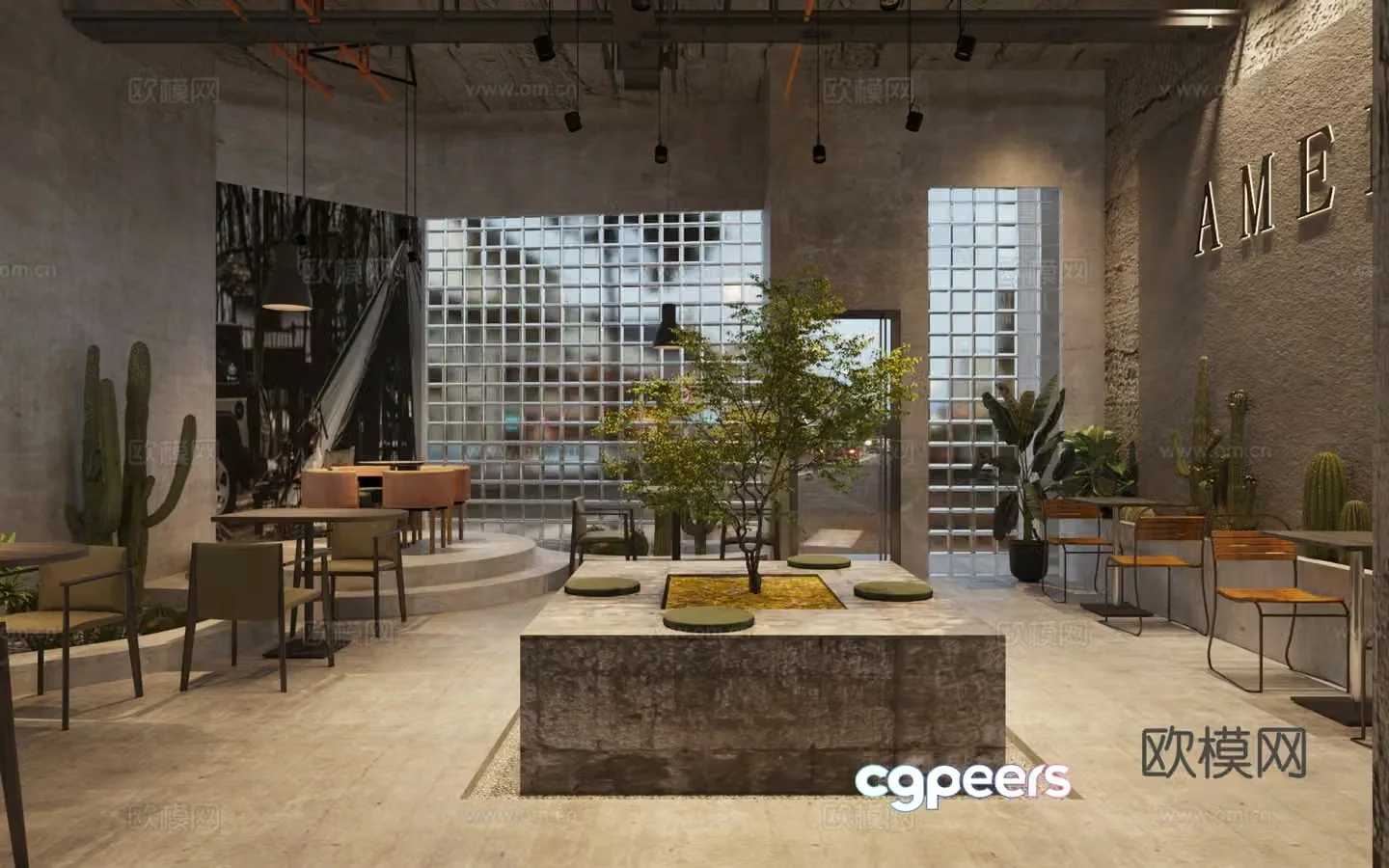 Industrial style coffee shop Industrial style milk tea shop Coffee table and chair Milk tea shop table and chair Coffee shop center 3D model