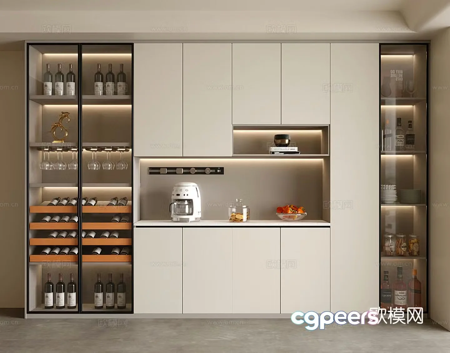 Modern creamy wine cabinet sideboard wine cabinet 3d model