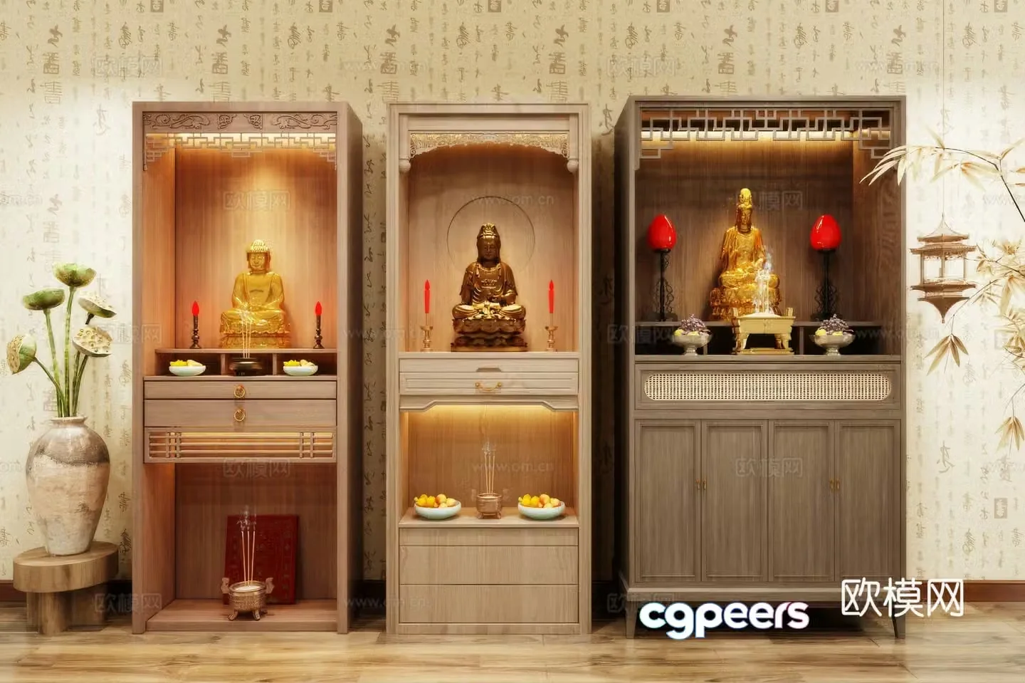 Buddha niche shrine hostel incense stove candle holder 3d model