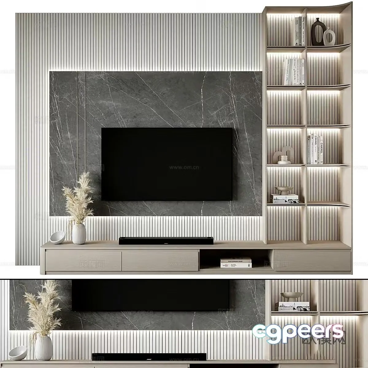Modern Italian minimalist TV background wall 3d model