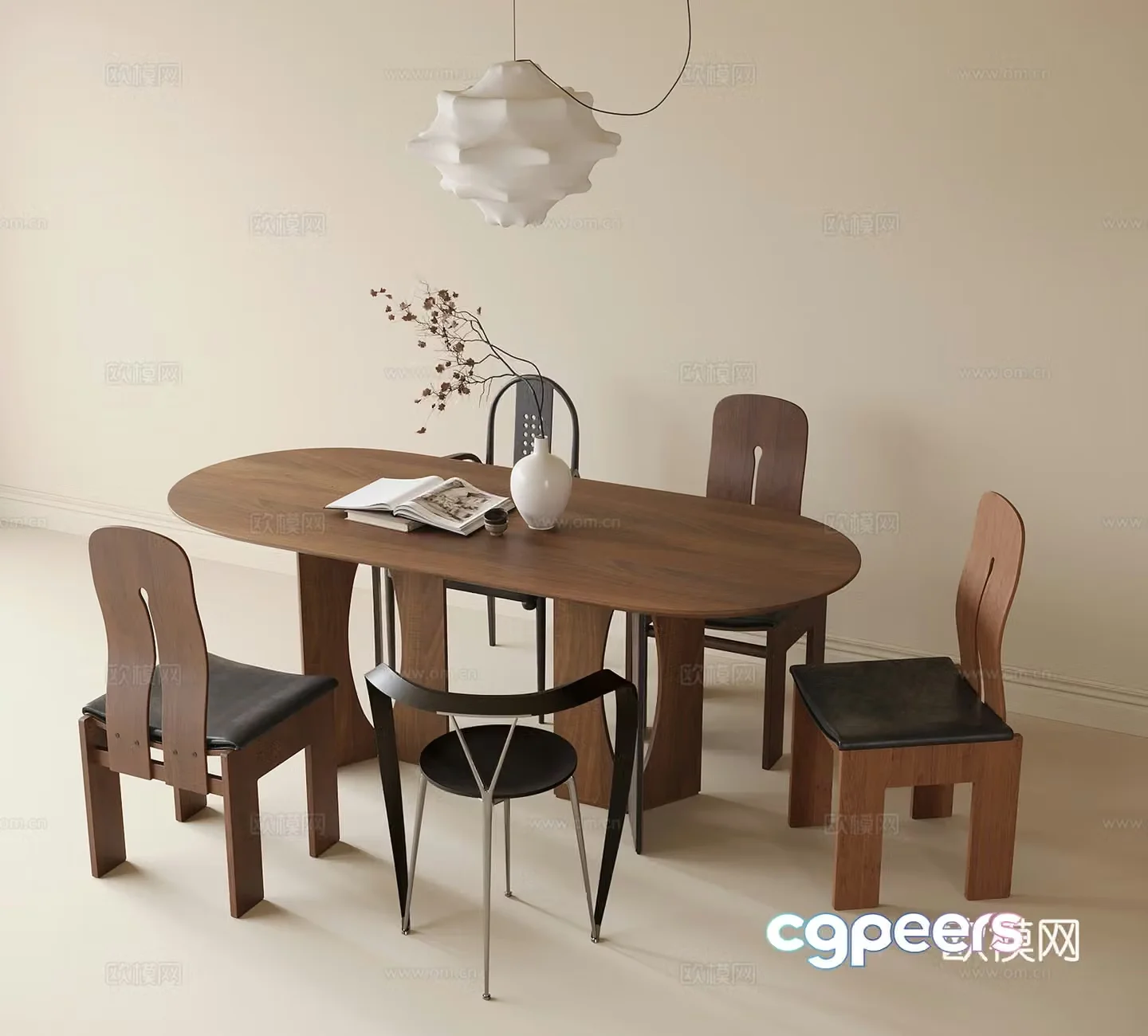 French dining table and chair dining chair chandeliers 3d model