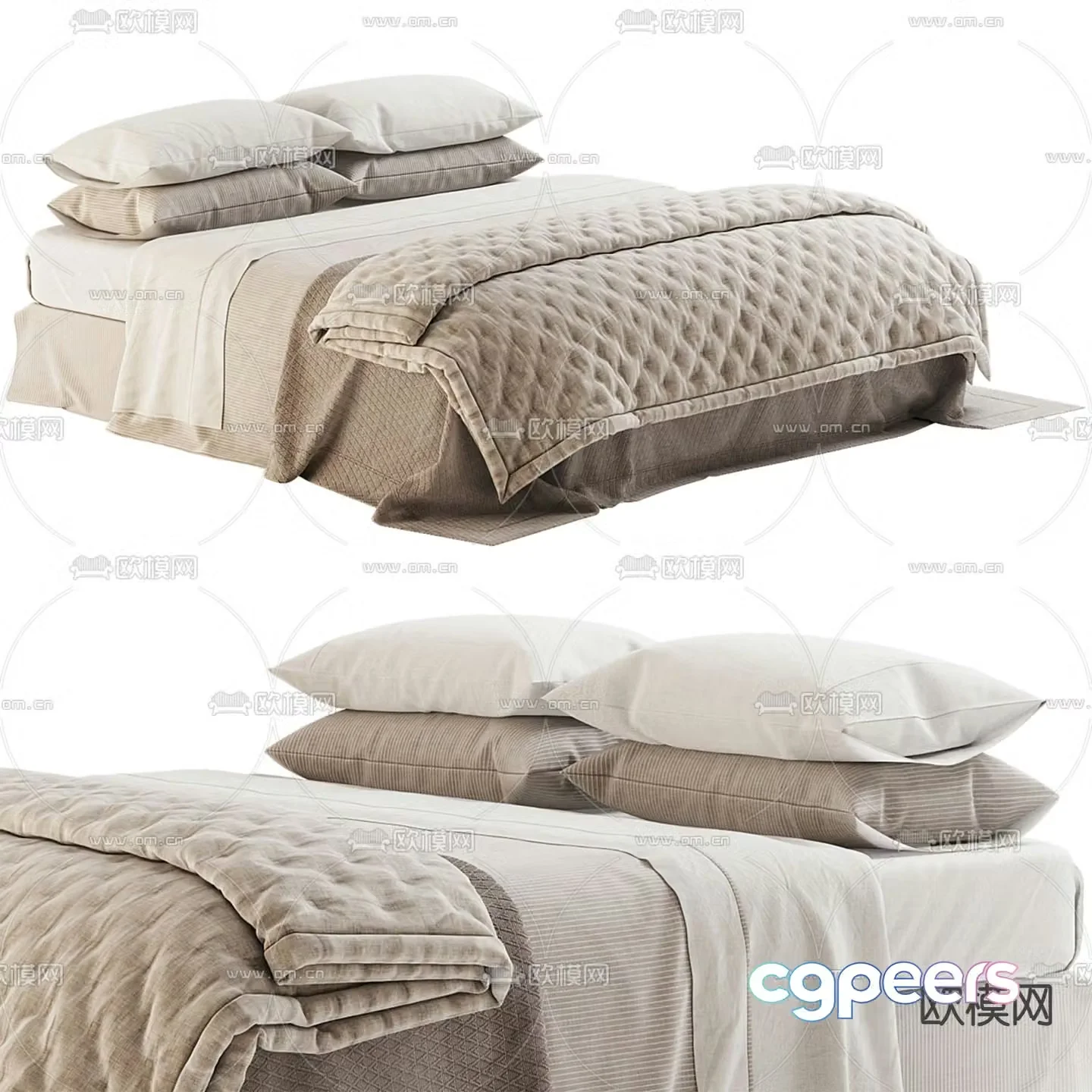 Modern linen double bed 3d model