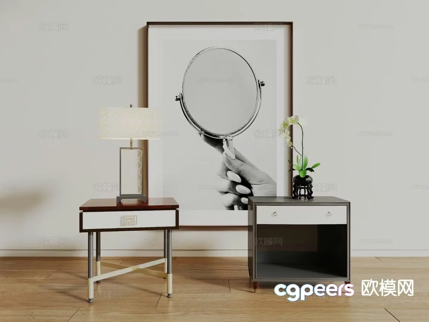 New Chinese style bedside table 3d model