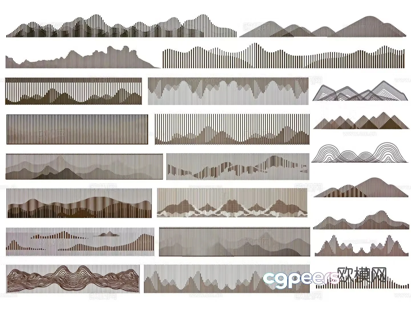New Chinese style grille landscape wall mountain grid landscape wall landscape cloud pattern grille background wall wavy screen partition 3D model