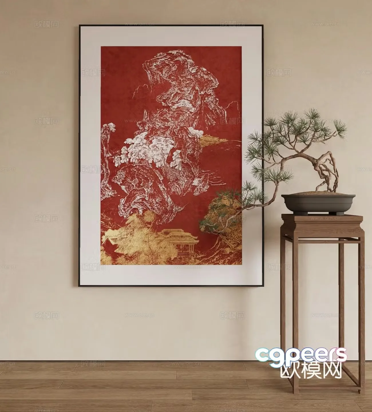 New Chinese style landscape painting decorative painting 3D model