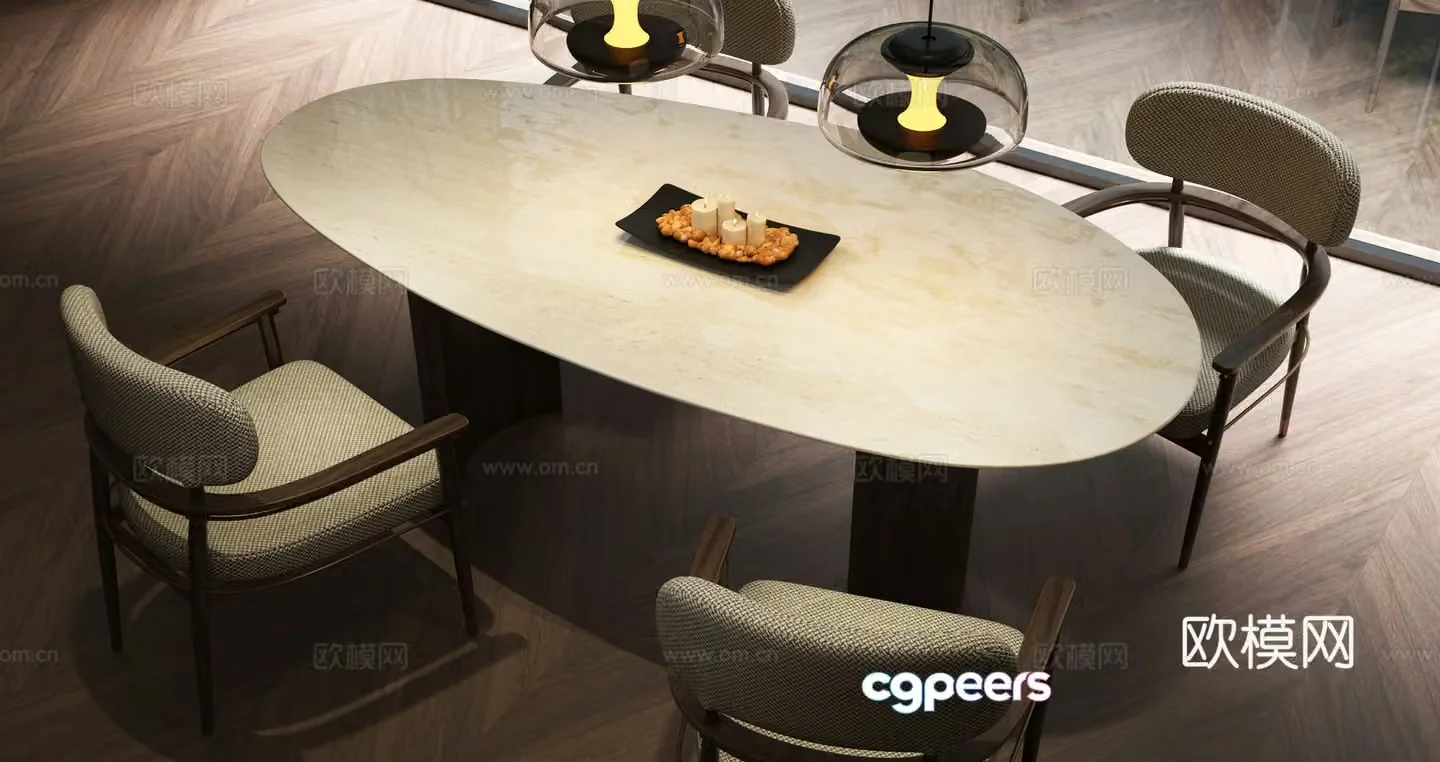 Modern Italian dining table and chair combination 3D model