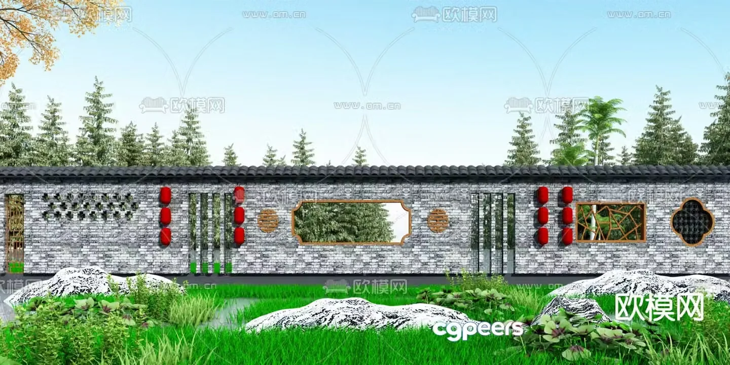 Chinese landscape wall sketch 3D model