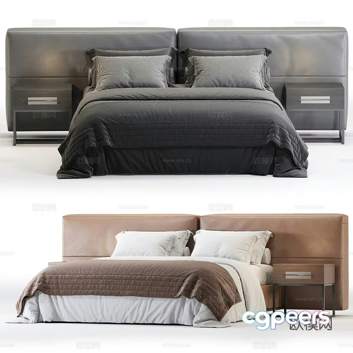 Modern Italian Brera Poliform Leather Fabric Double Bed 3D Model