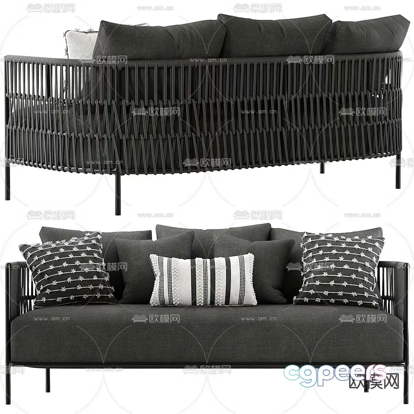 Minotti black multi-seat sofa rope sofa 3d model