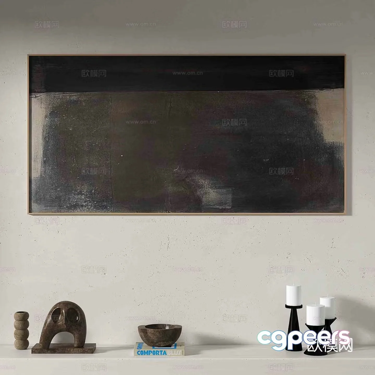 Wabi-sabi abstract painting black decorative painting 3d model