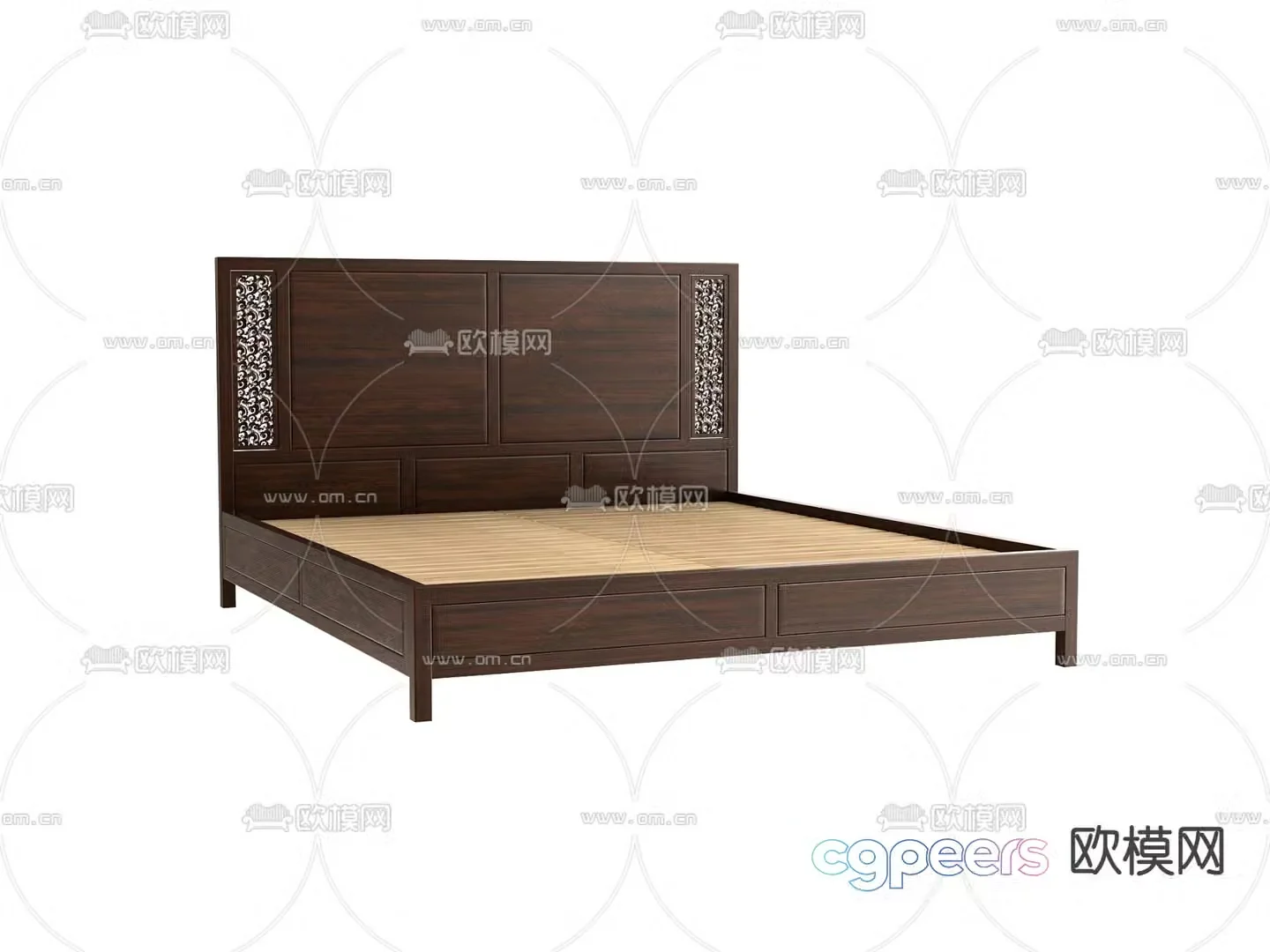 New Chinese double bed bed board 3d model