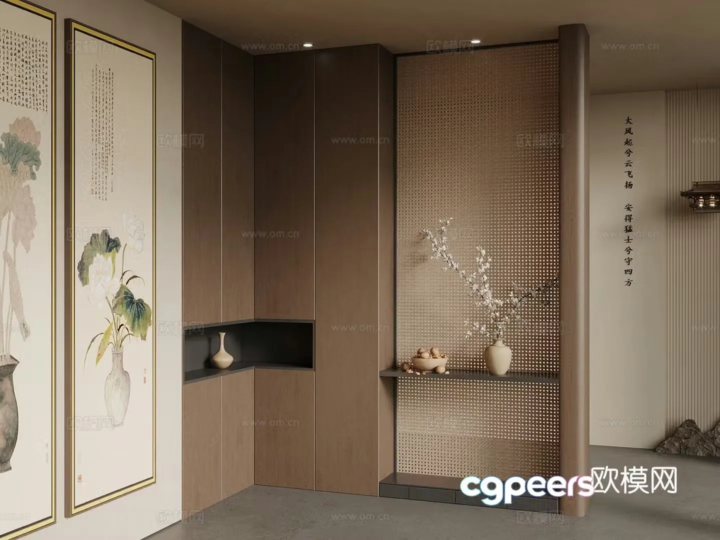 Middle style New Chinese style Entrance cabinet Entrance shape Entrance background 3D model