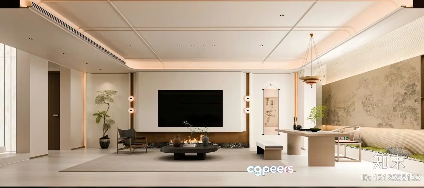 Modern Asian-Inspired Living Room 3D Model – 20644 – VRAY Render