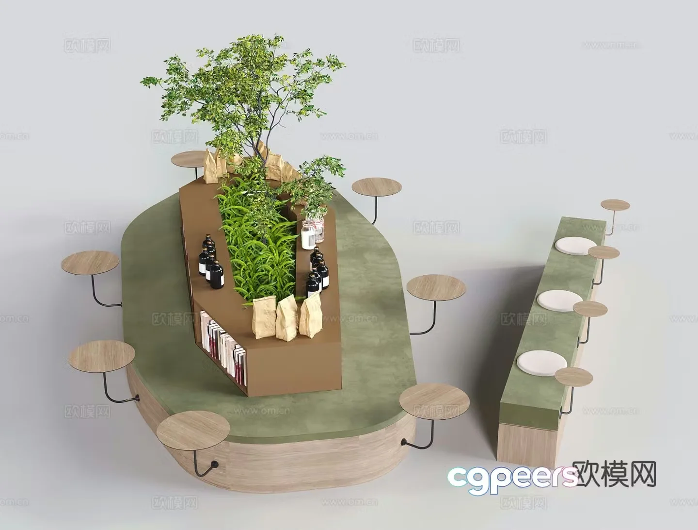 Modern bookstore card seat card seat sofa curved card seat 3D model