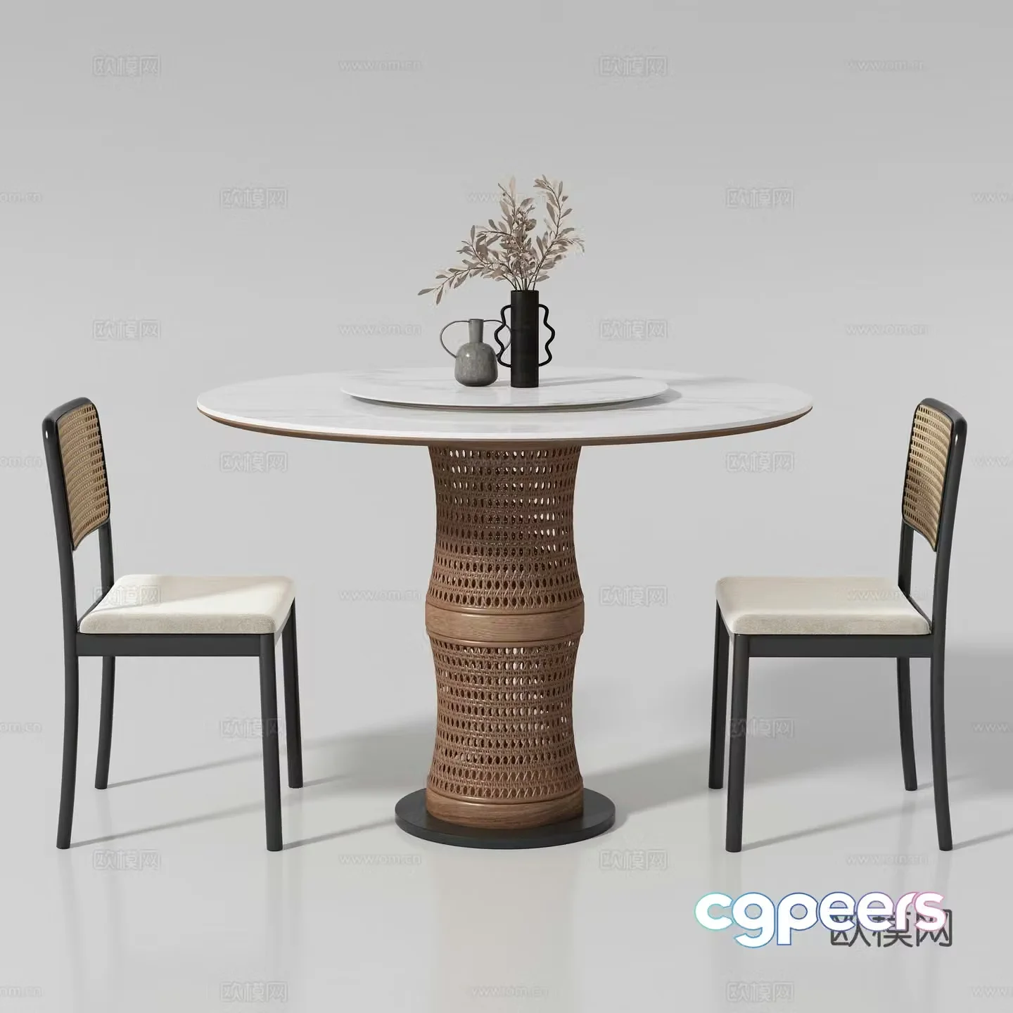 Medium style dining table and chair 3D model