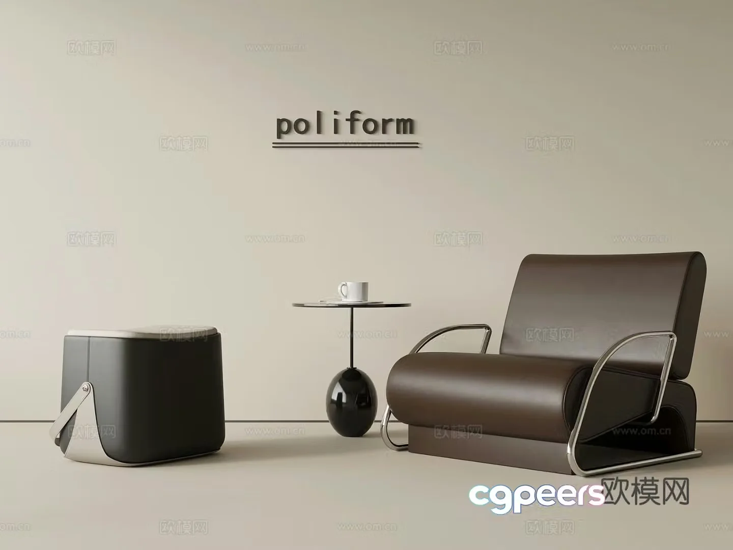 Single sofa leather sofa 3d model