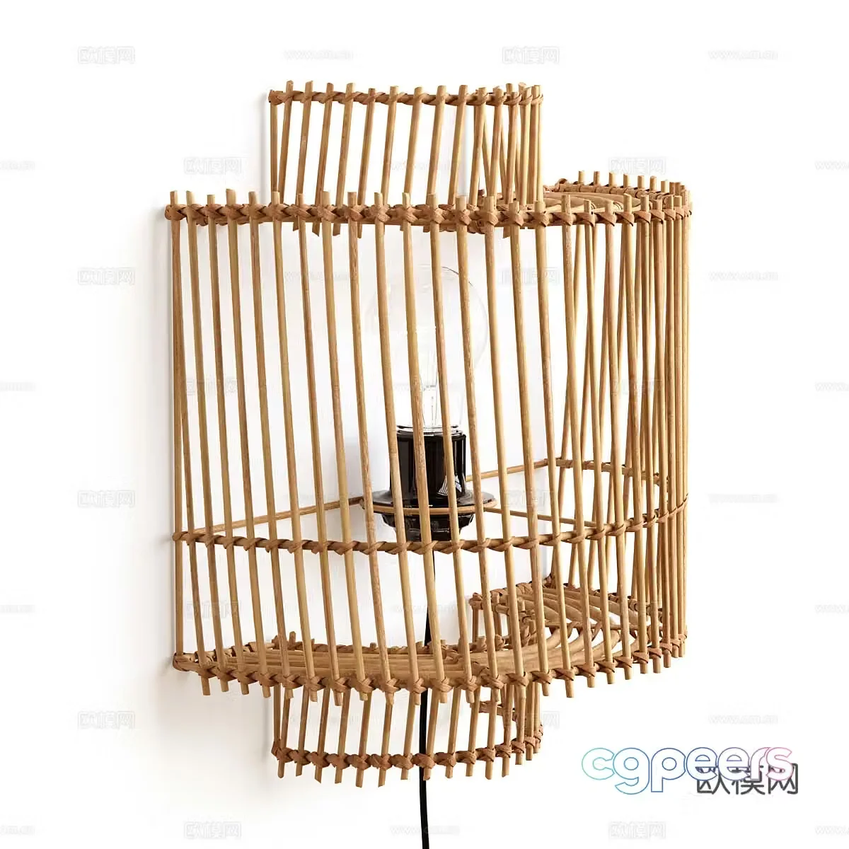New Chinese style log rattan decorative wall lamp 3D model