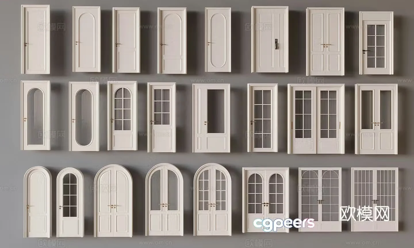 French single-opening double-opening doors glass swing sliding doors French solid wood entrance doors French cream style 3D model