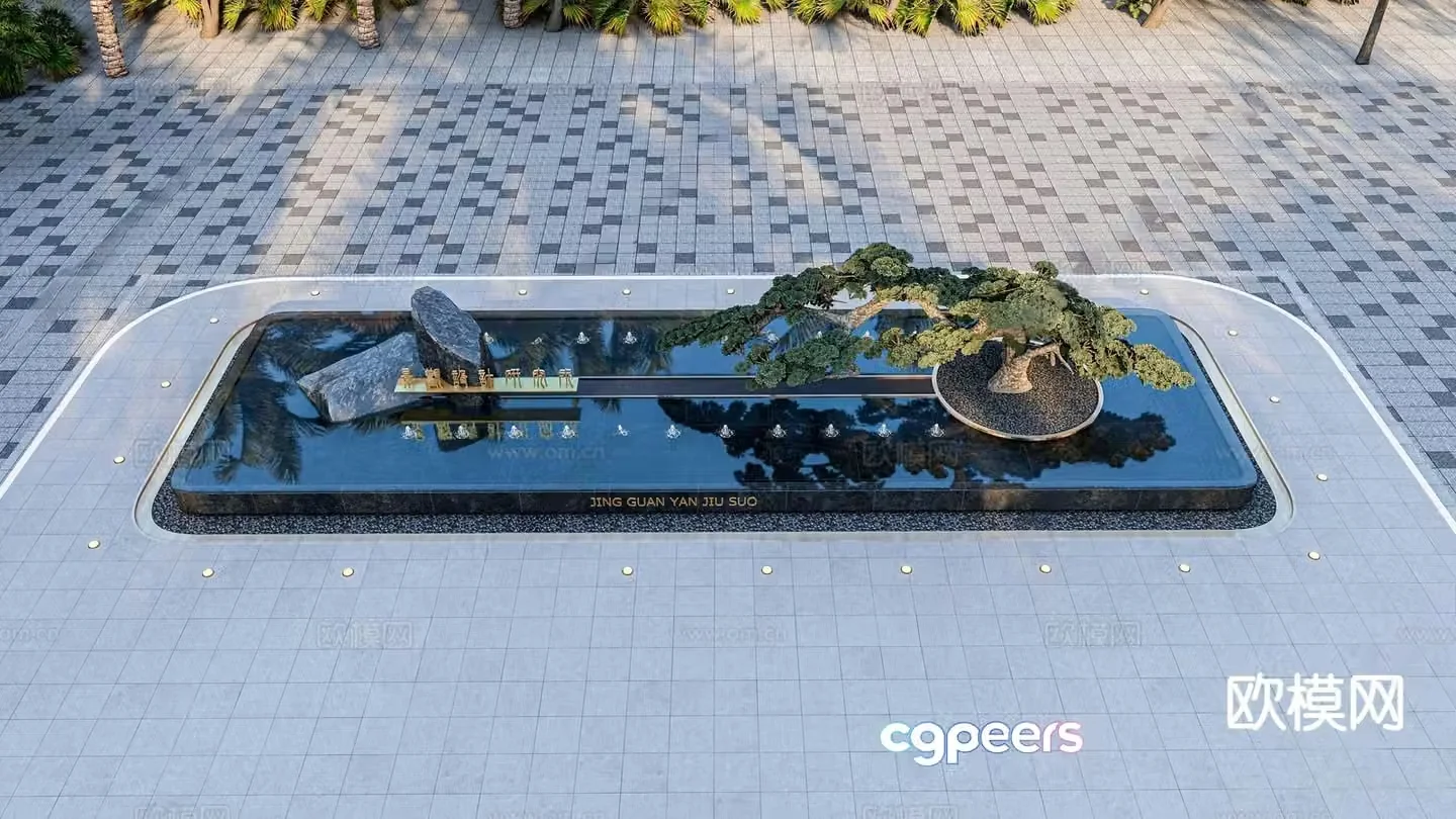 Modern rockery water feature hotel entrance water feature 3D model