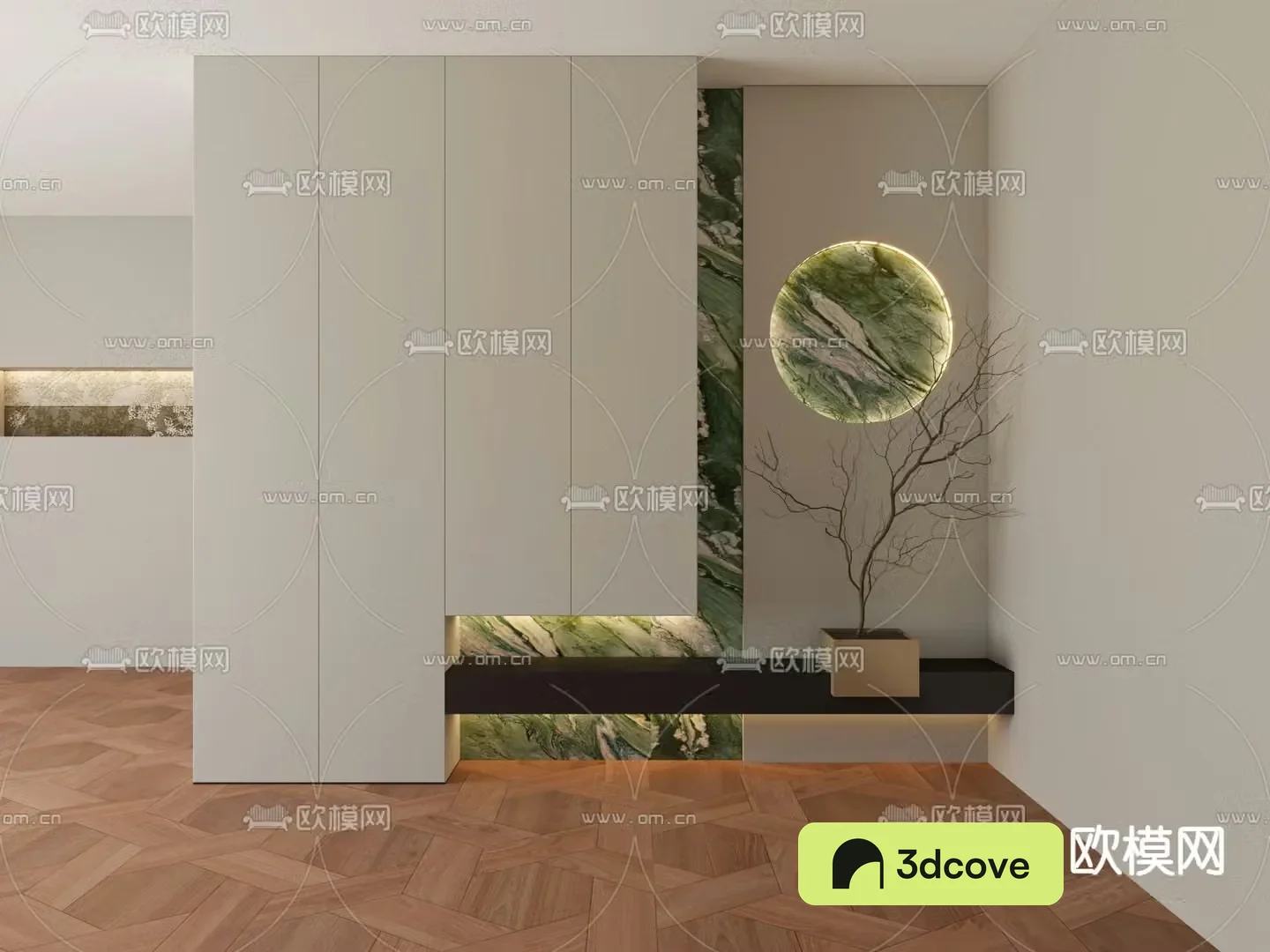 New Chinese style 3D model of the entrance shoe cabinet