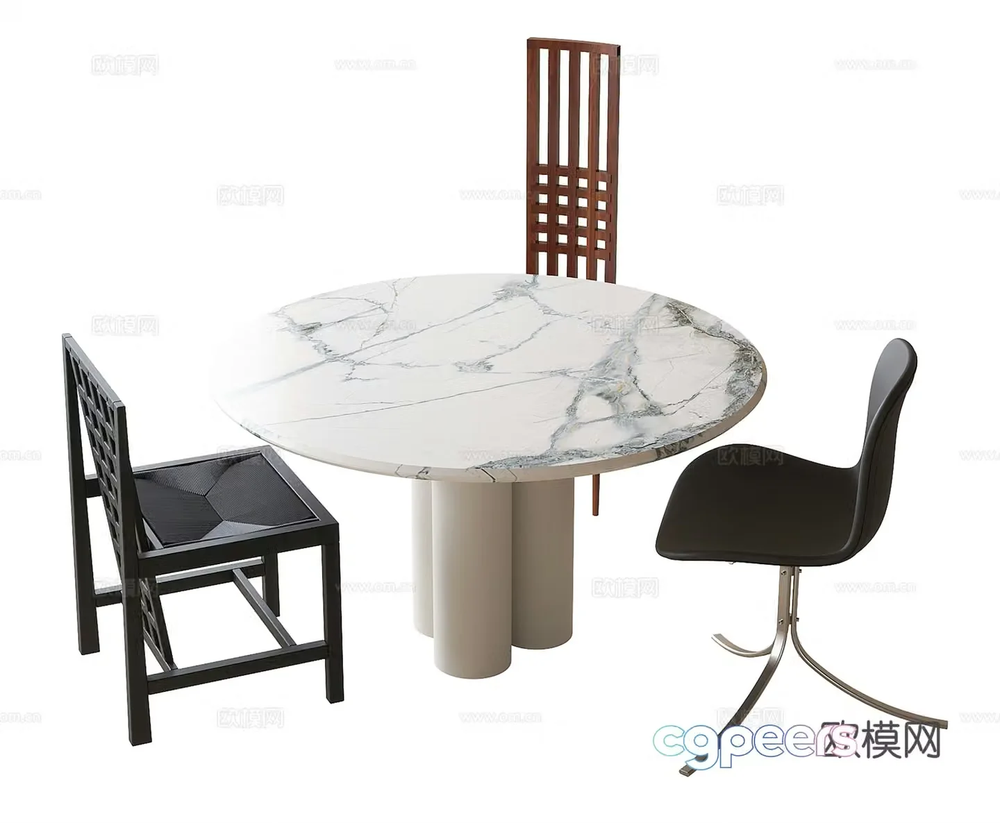 Modern dining table and chairs Round dining table 3d model