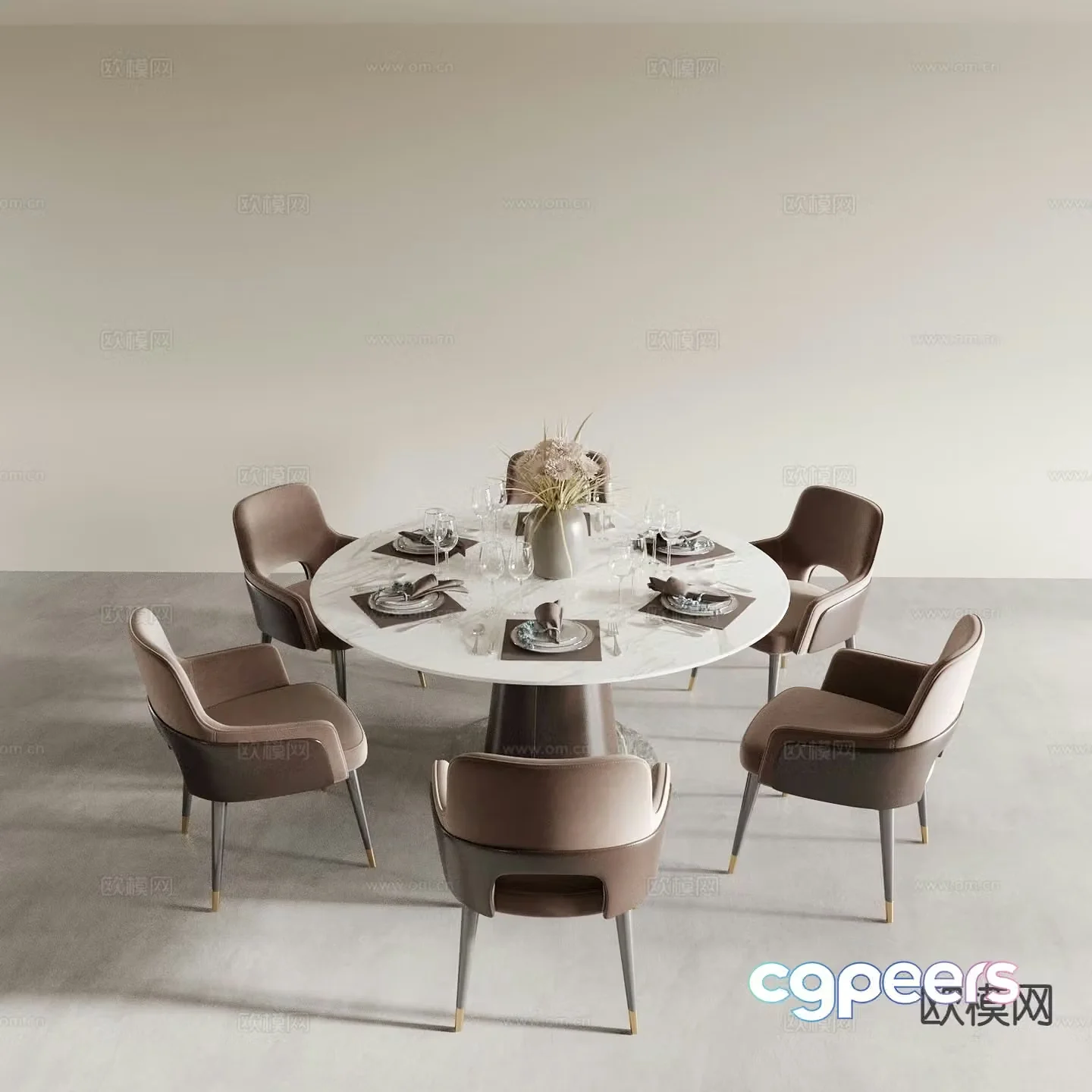 Modern round dining table dining table and chairs 3d model