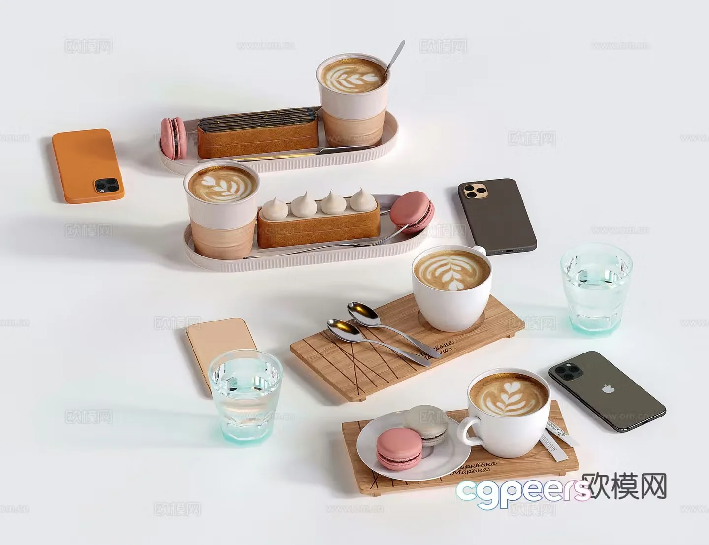 drinks coffee dessert mobile phone food 3d model