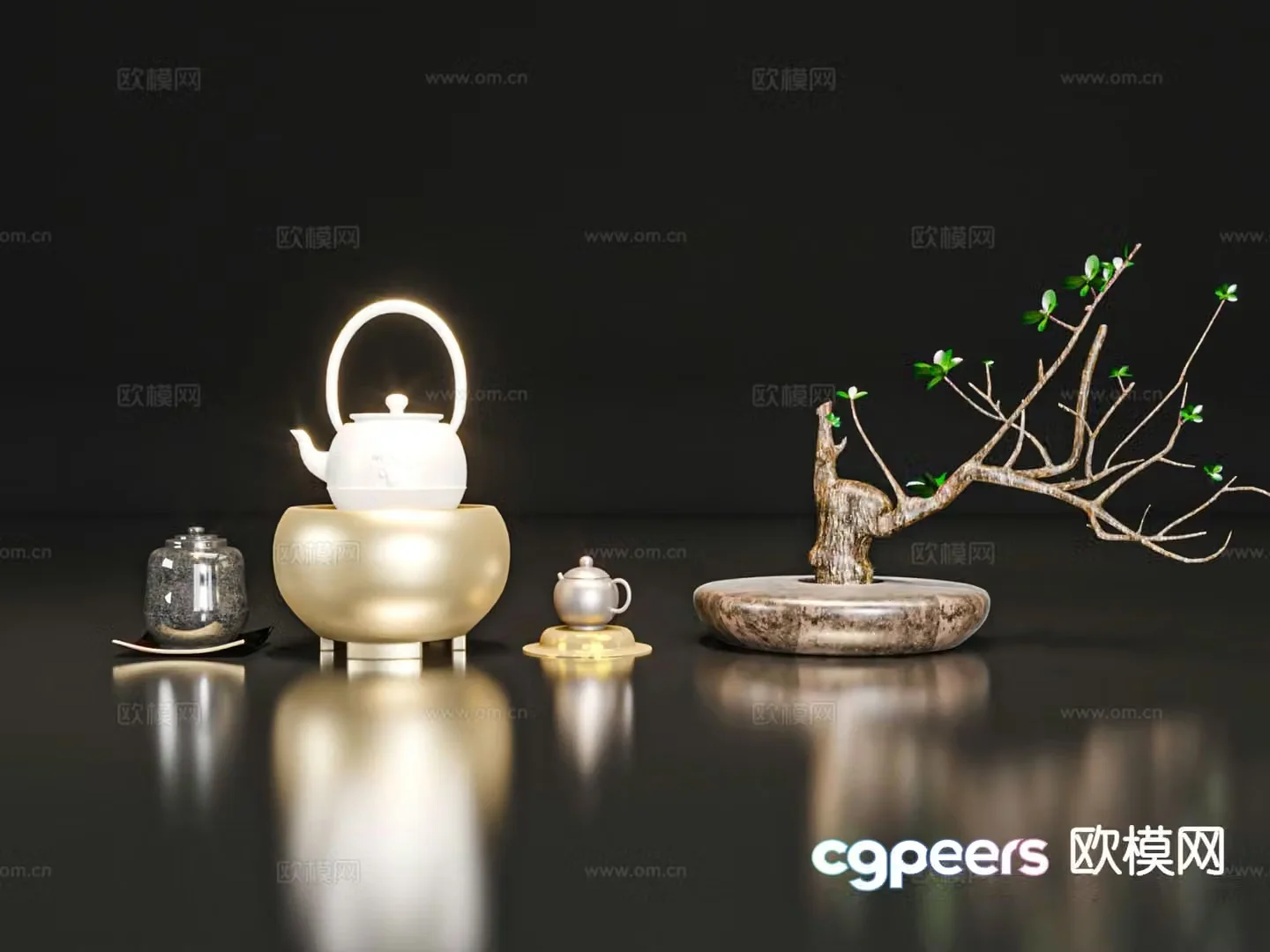 New Chinese style ornaments potted plants 3D model