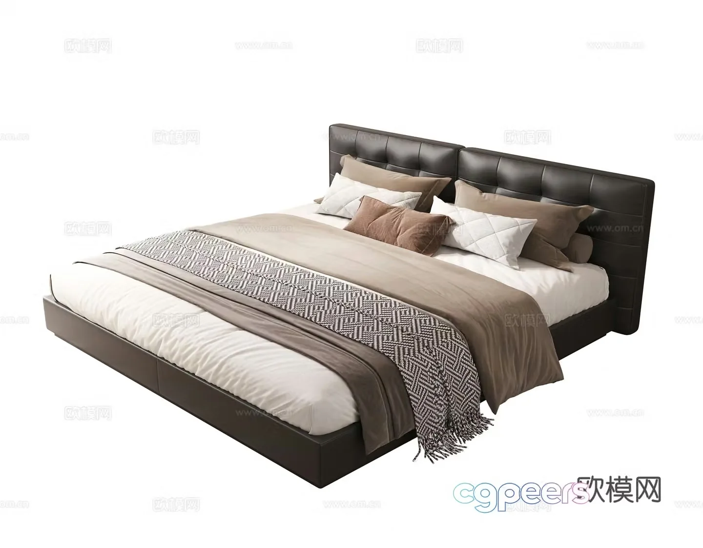 Modern double bed leather double bed master bedroom secondary bed senior bed black double bed 3d model