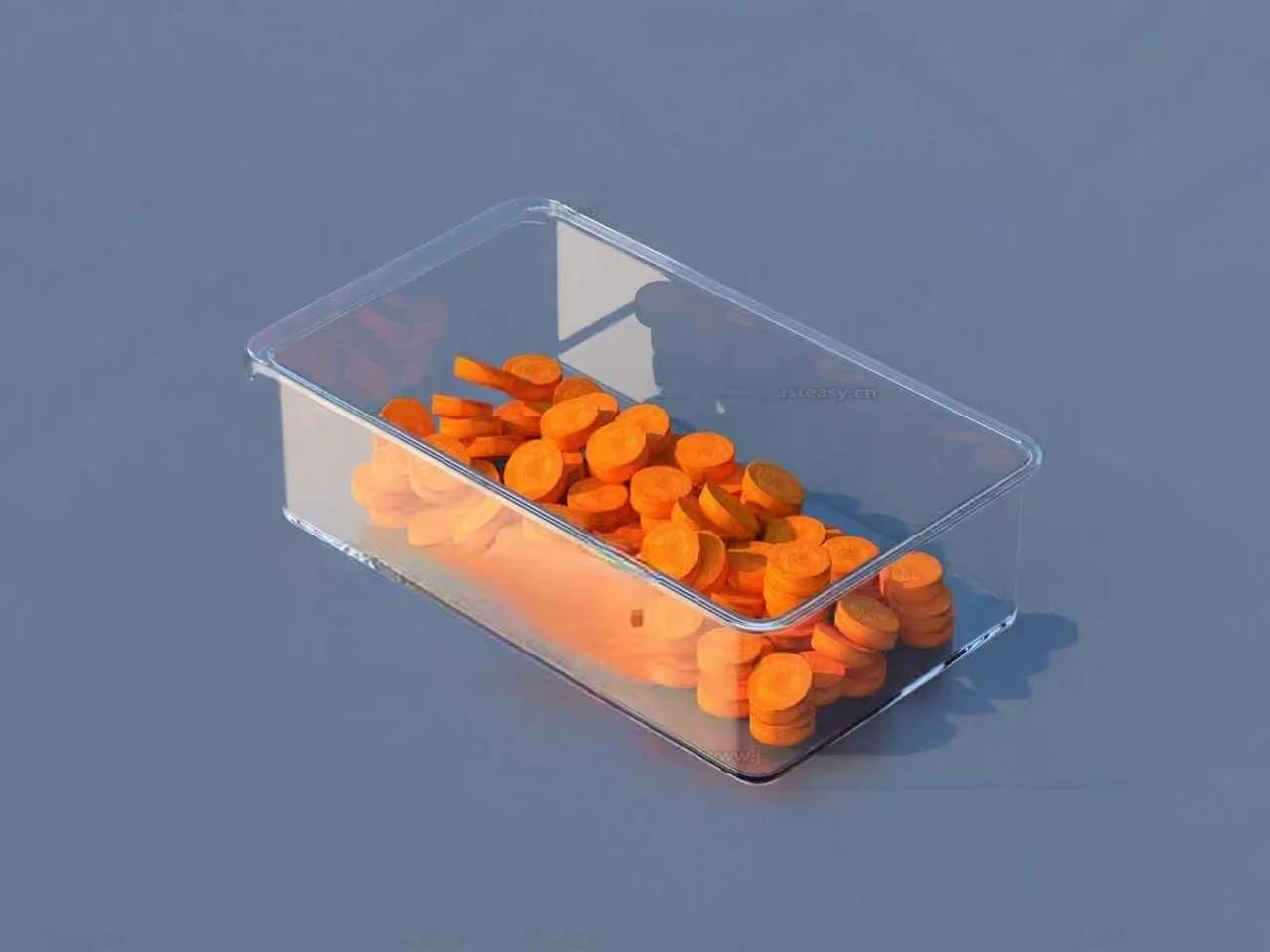 Clear Plastic Container With Orange Discs 3D Model – 6360 – VRAY Render